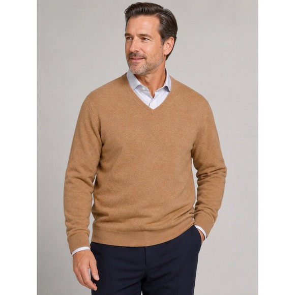 Jos. A. Bank Other - Jos A Bank Cashmere Sweater V-Neck XL Tan Brown Executive Old Money Quiet Luxury